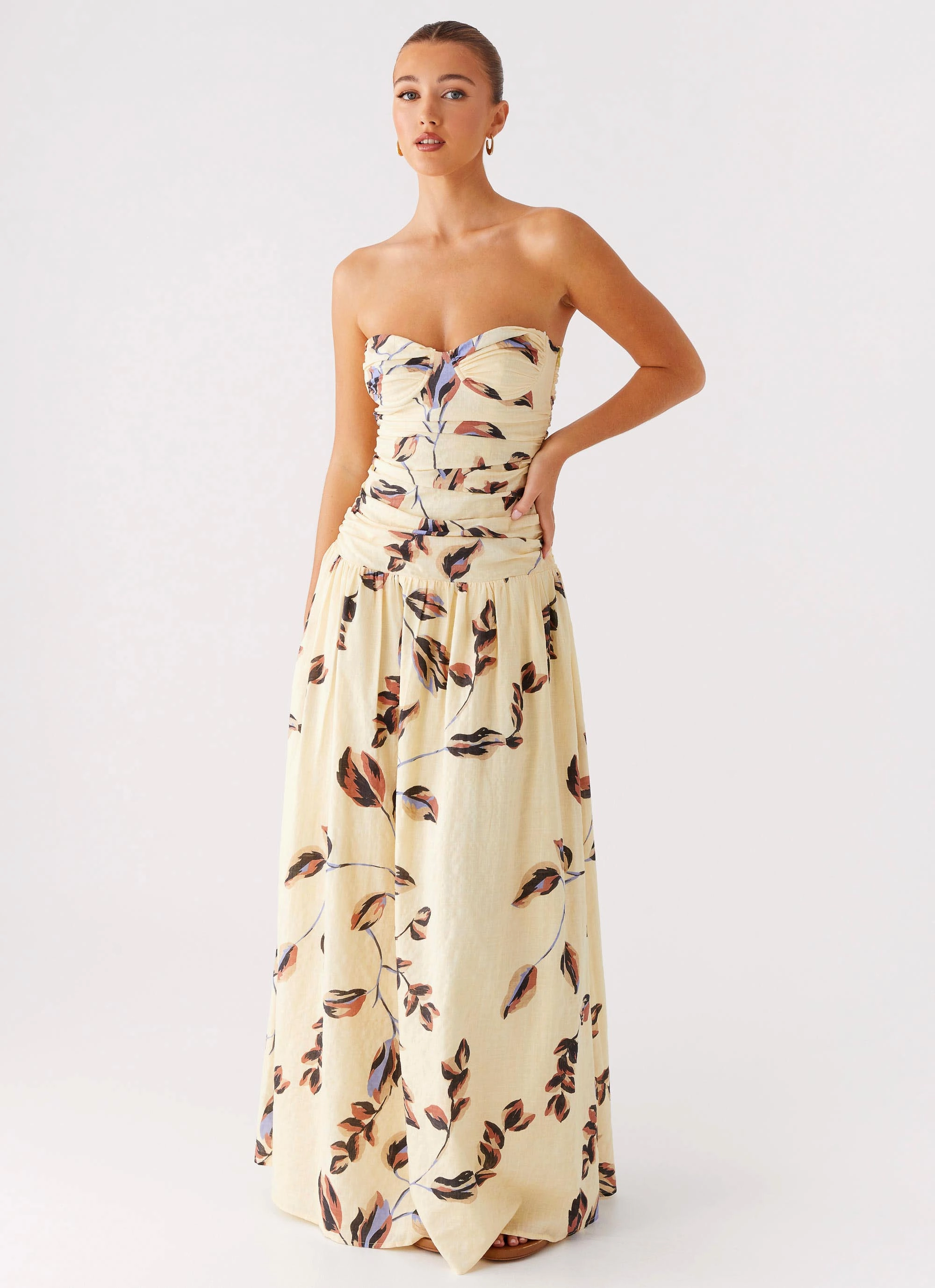 Rhea Ruched Maxi Dress - Buttercream Bliss Stylish Cut Versatile Edge