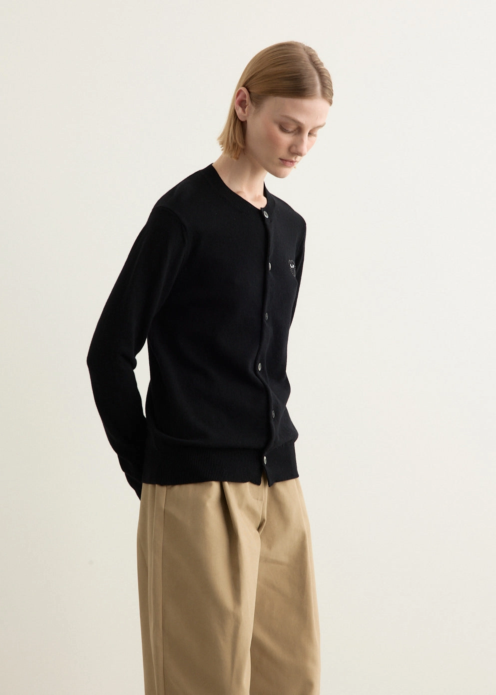 Natural Drape Rhinestone Heart Round Neck Cardigan