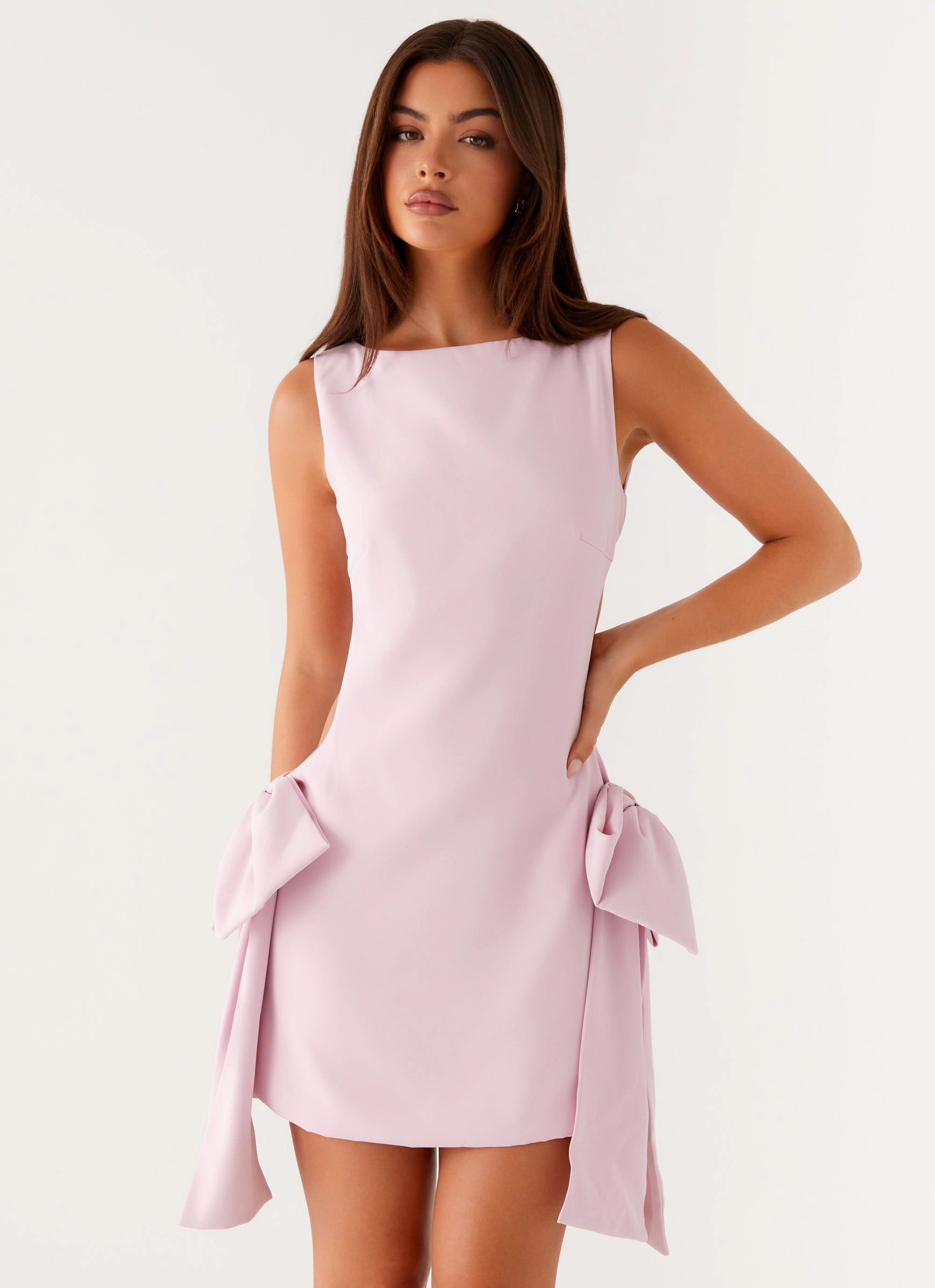 Rhodes Bow Mini Dress - Pink Dual Tones Zip-Closure