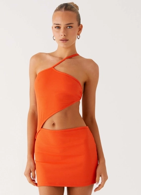 Softly Structured Resort Ready Riano Cut Out Mini Dress - Fire Orange