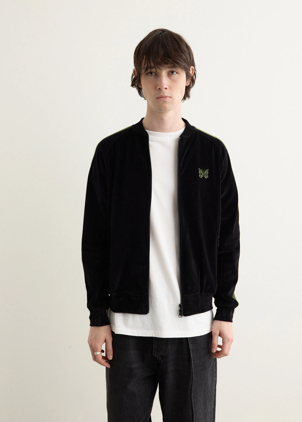 Rib Collar Track Jacket - C/PE Velour Windproof Construction