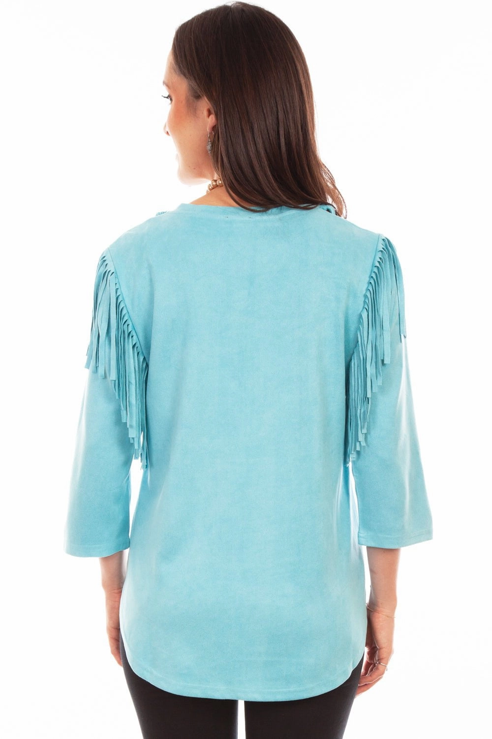 birthday party Scully Womens Pullover Fringe Turquoise Poly/Spandex S/S Tunic