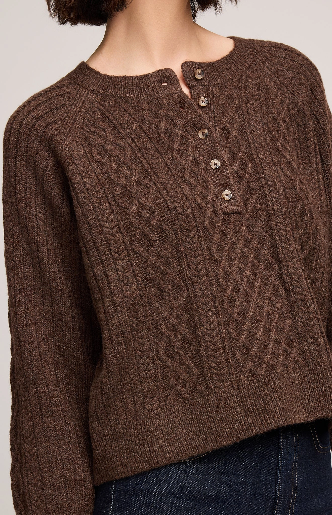 Double Layered Knit Aspen Cardigan - Heather Chocolate
