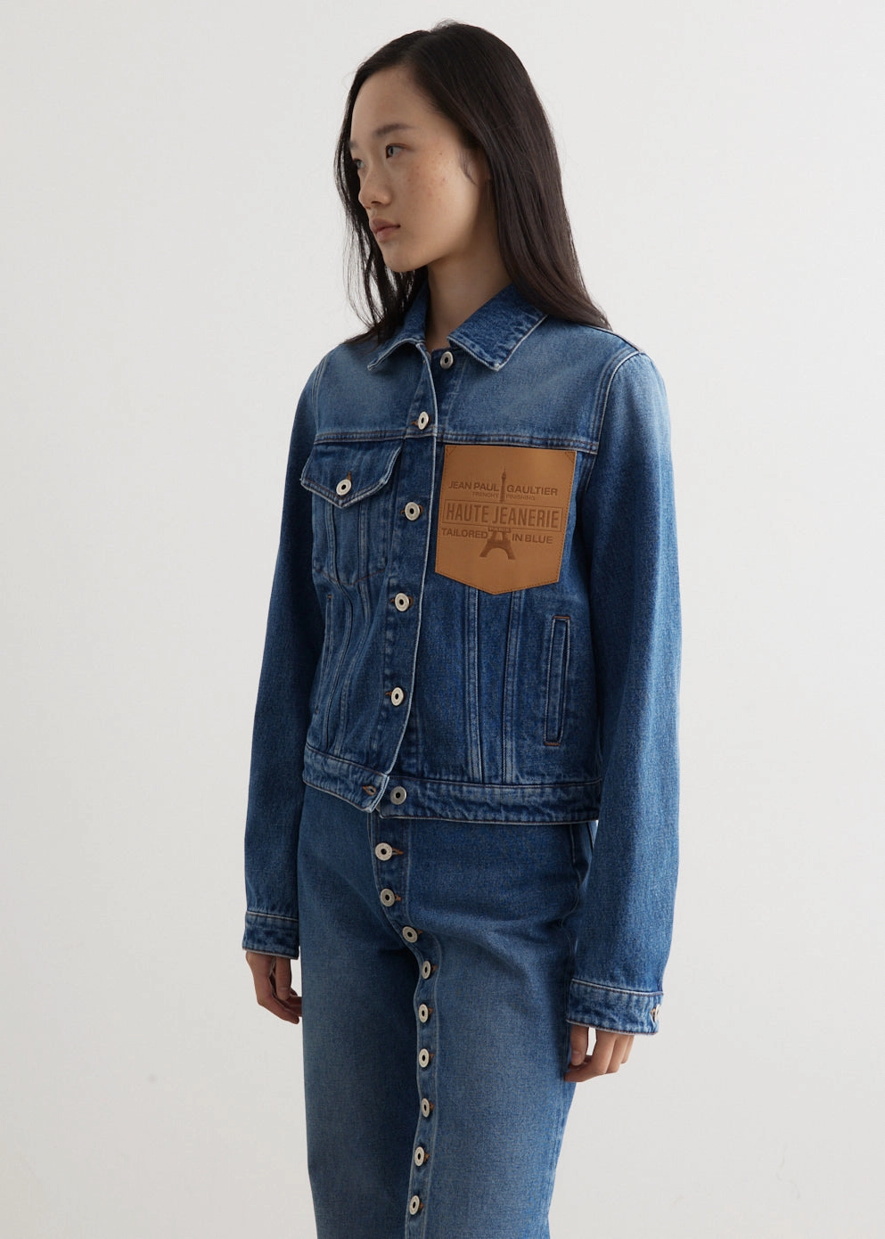 Denim Jacket With Leather Pocket Sleek Utility