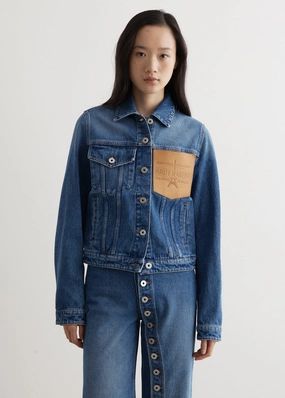 Relaxed Layers Faux Fur Collar Denim Jacket With Leather Pocket