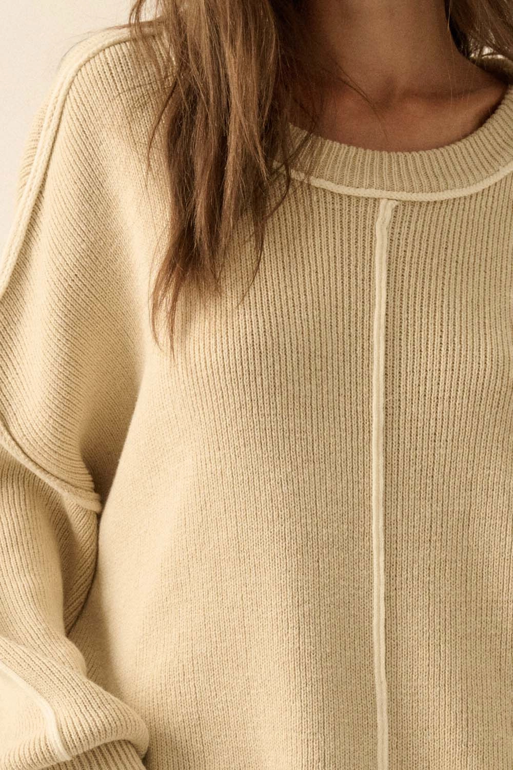Ribbed Knit Oversized Sweater - Oatmeal Snuggly Comfort Warm and Snuggly