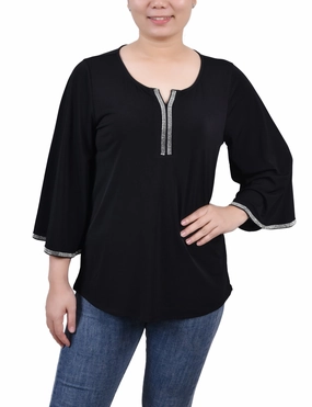 Flexible Layer 3/4 Bell Sleeve Top With Stones