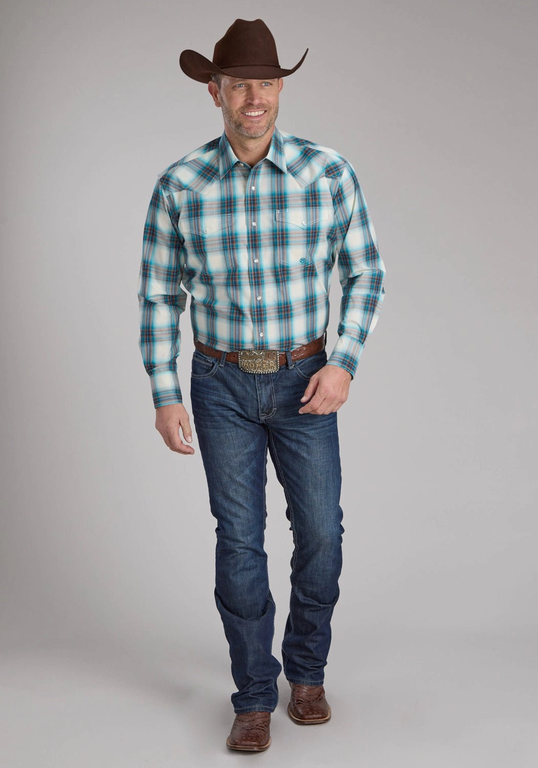 Roper Mens 2245 Taos Ombre Plaid Brown 100% Cotton L/S Shirt Weekend Adventure