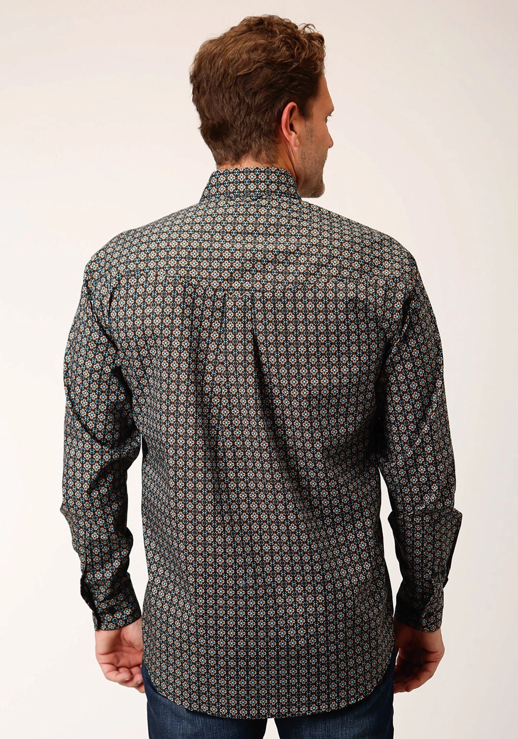 Seasonal Trend Roper Mens Wild West Foulard Brown 100% Cotton L/S Shirt