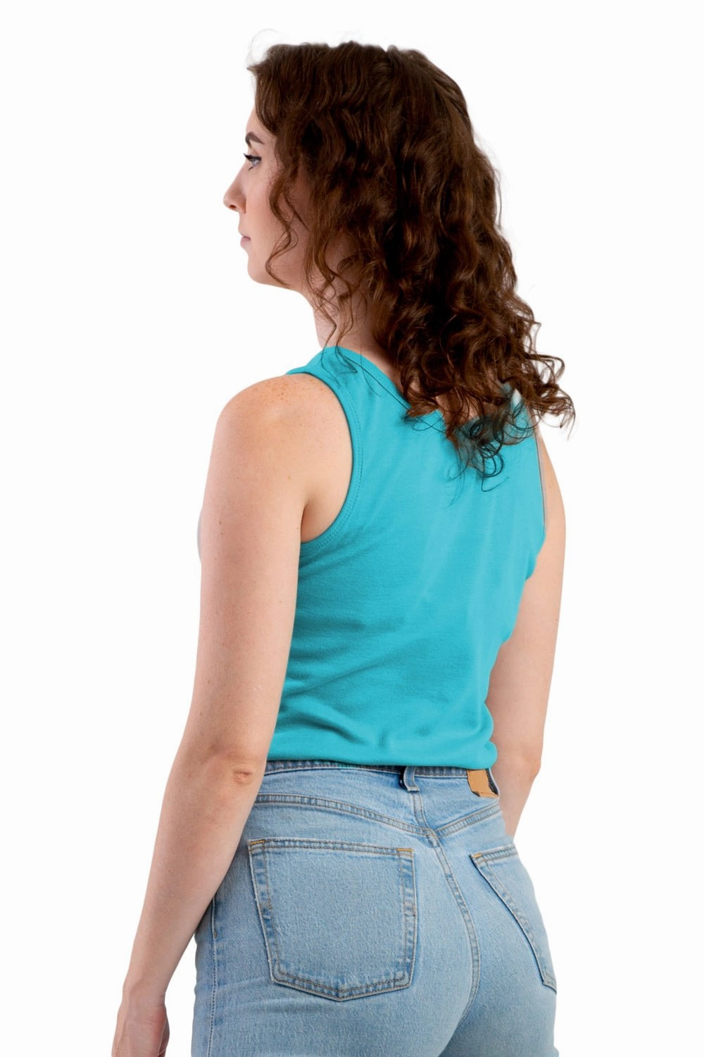 Berne Scuba Blue Cotton Blend Womens Performance Tank S/L Daytime Look Layered Collar