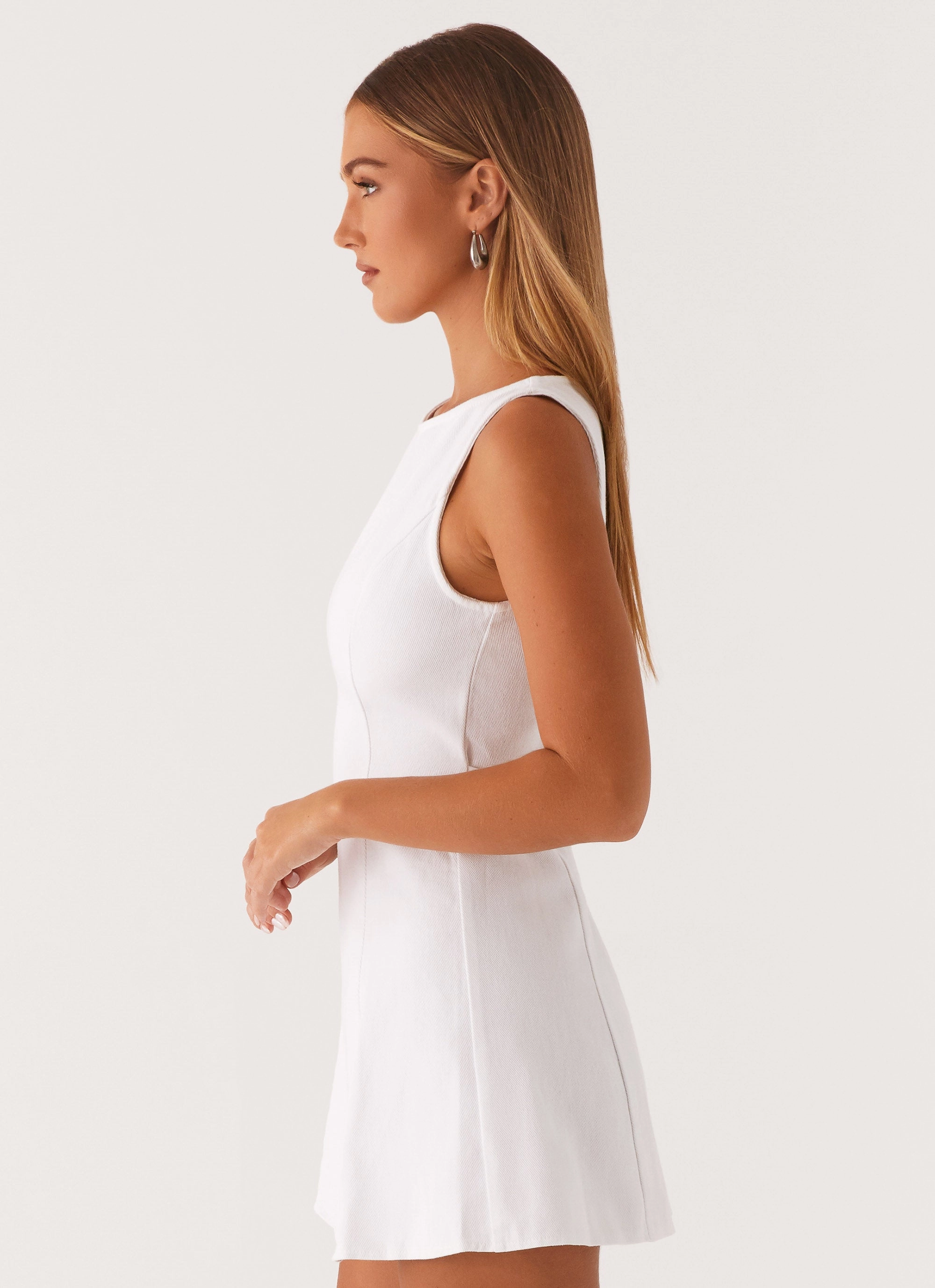 Rochelle Denim Mini Dress - White Office Glam