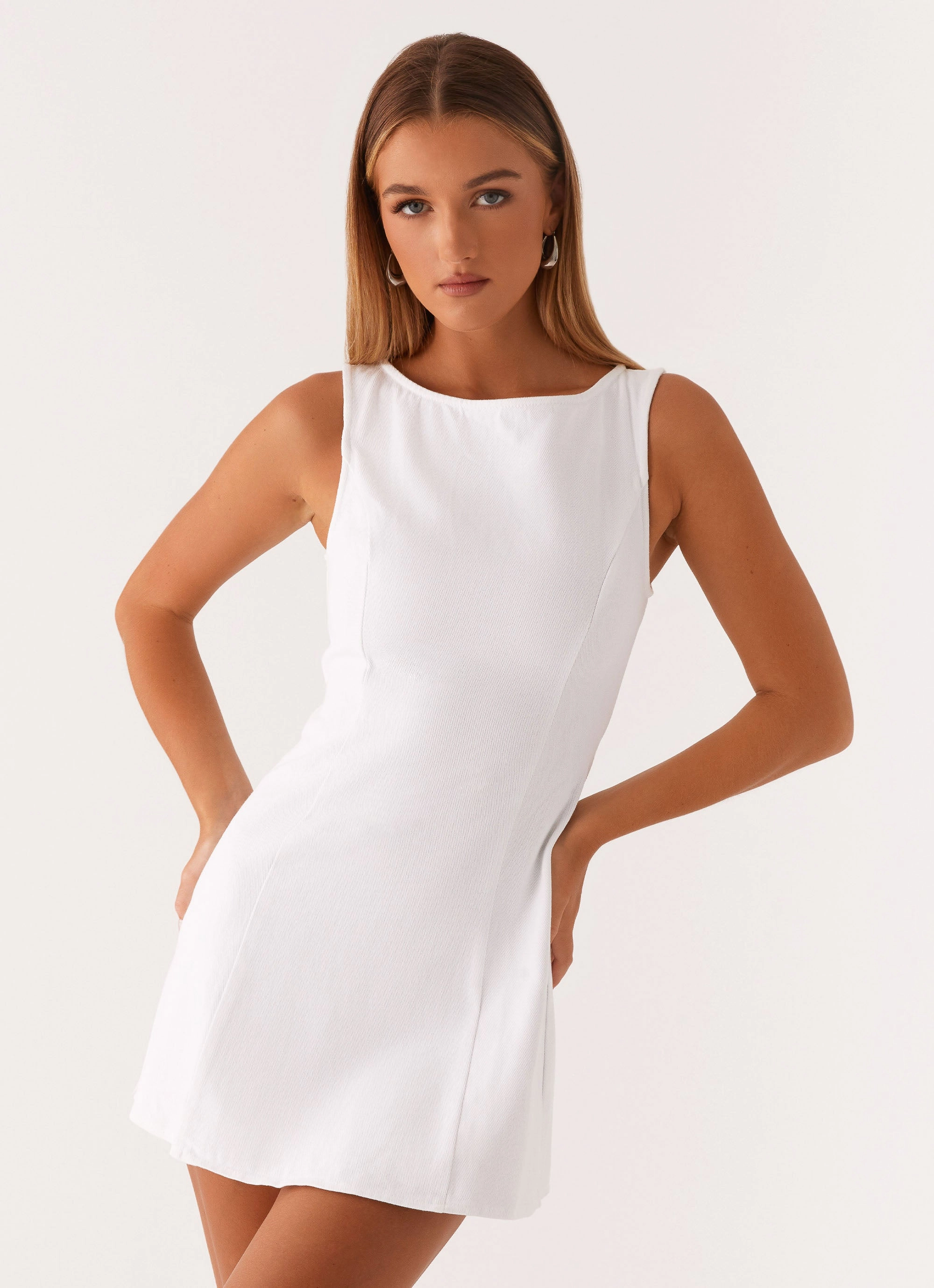 Rochelle Denim Mini Dress - White Trendy Appeal Trendy Fit