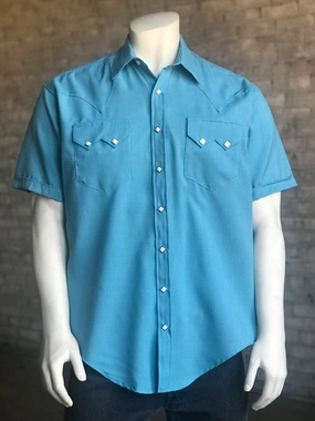 shopping spree Rockmount Mens Aqua Polyester UV Protection Western S/S Shirt