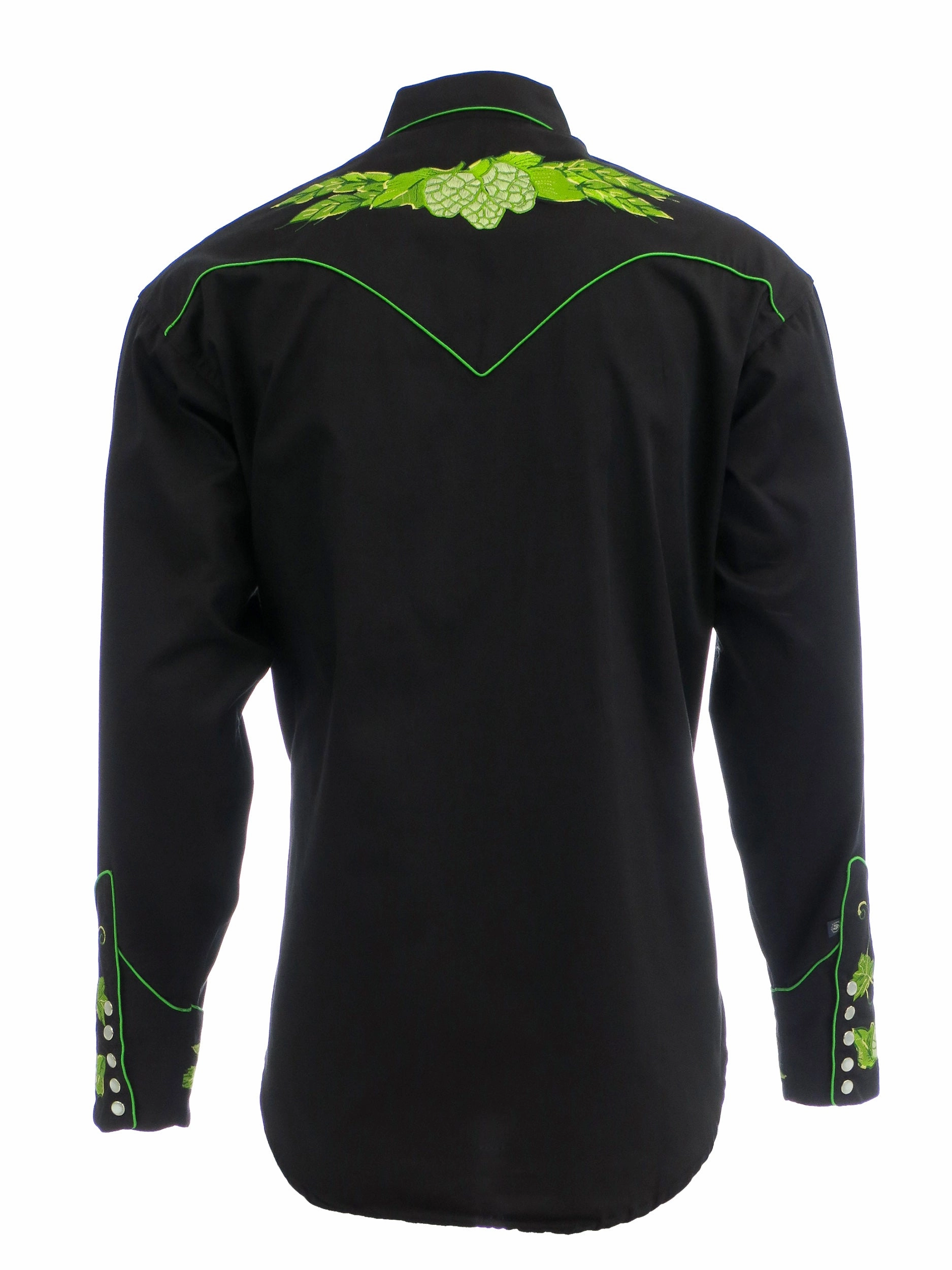 Rockmount Mens Black 100% Cotton L/S Western Shirt Vintage Hops Embroidered Oversized Fit Layered Design
