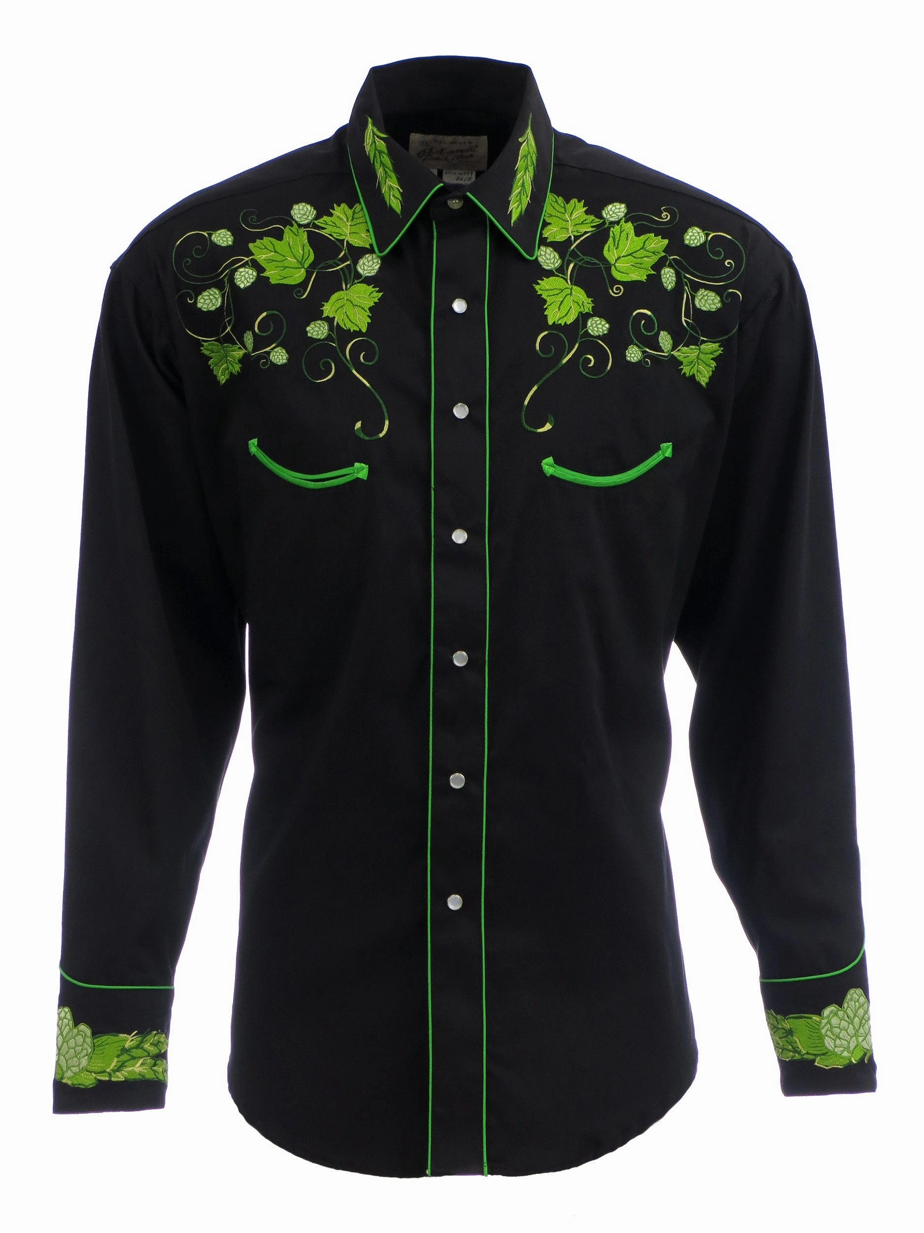 Must-Have Item Rockmount Mens Black 100% Cotton L/S Western Shirt Vintage Hops Embroidered