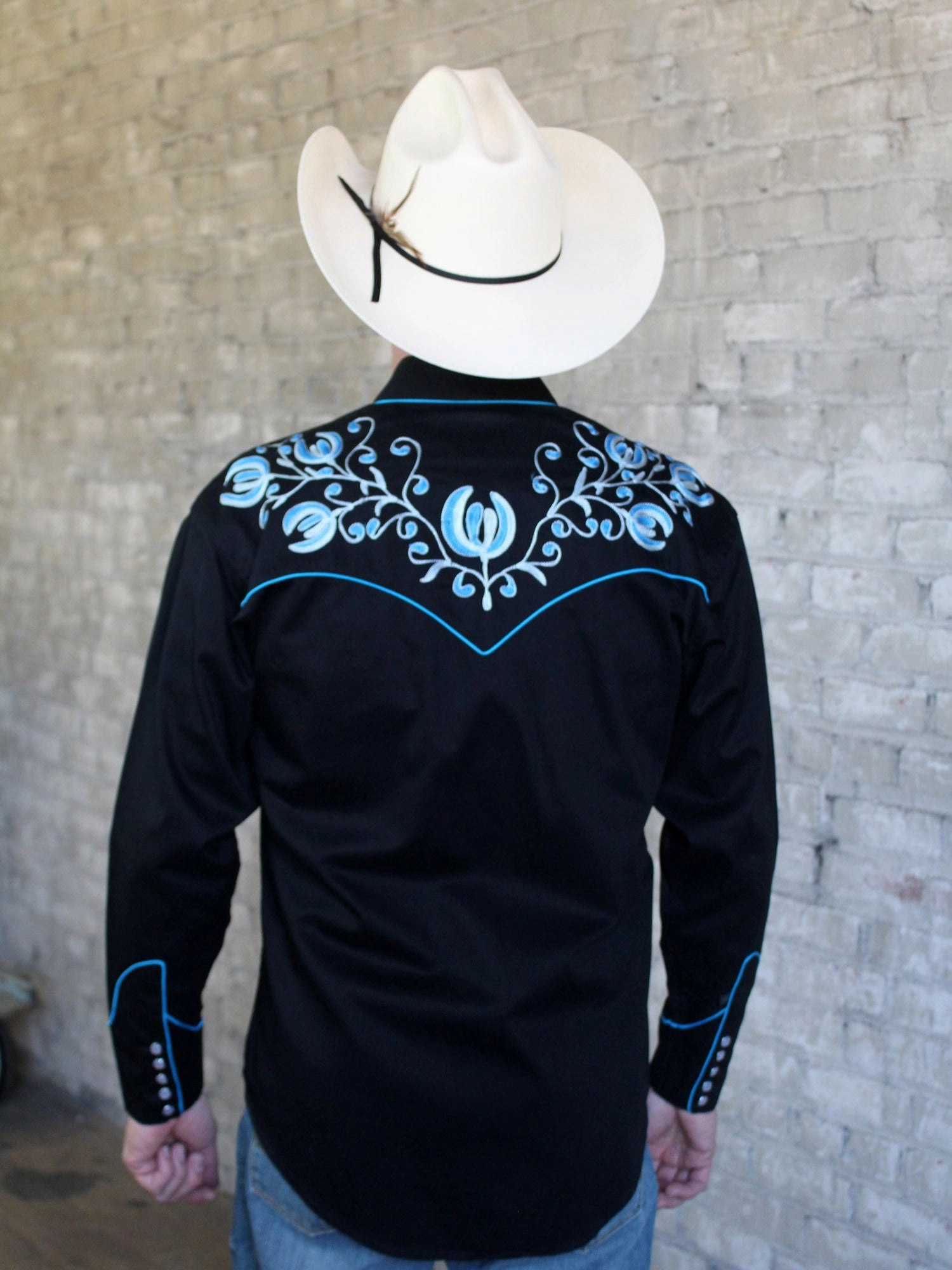 Flexible Shoulder Construction Rockmount Mens Black 100% Cotton Prairie Blue Western L/S Shirt