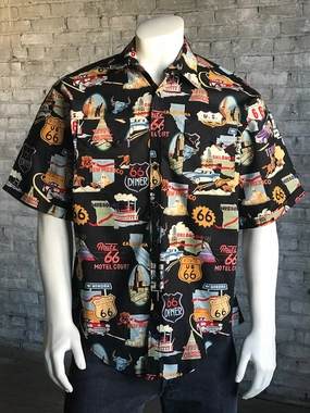 Coffee Run Rockmount Mens Black 100% Cotton Route 66 Western S/S Shirt