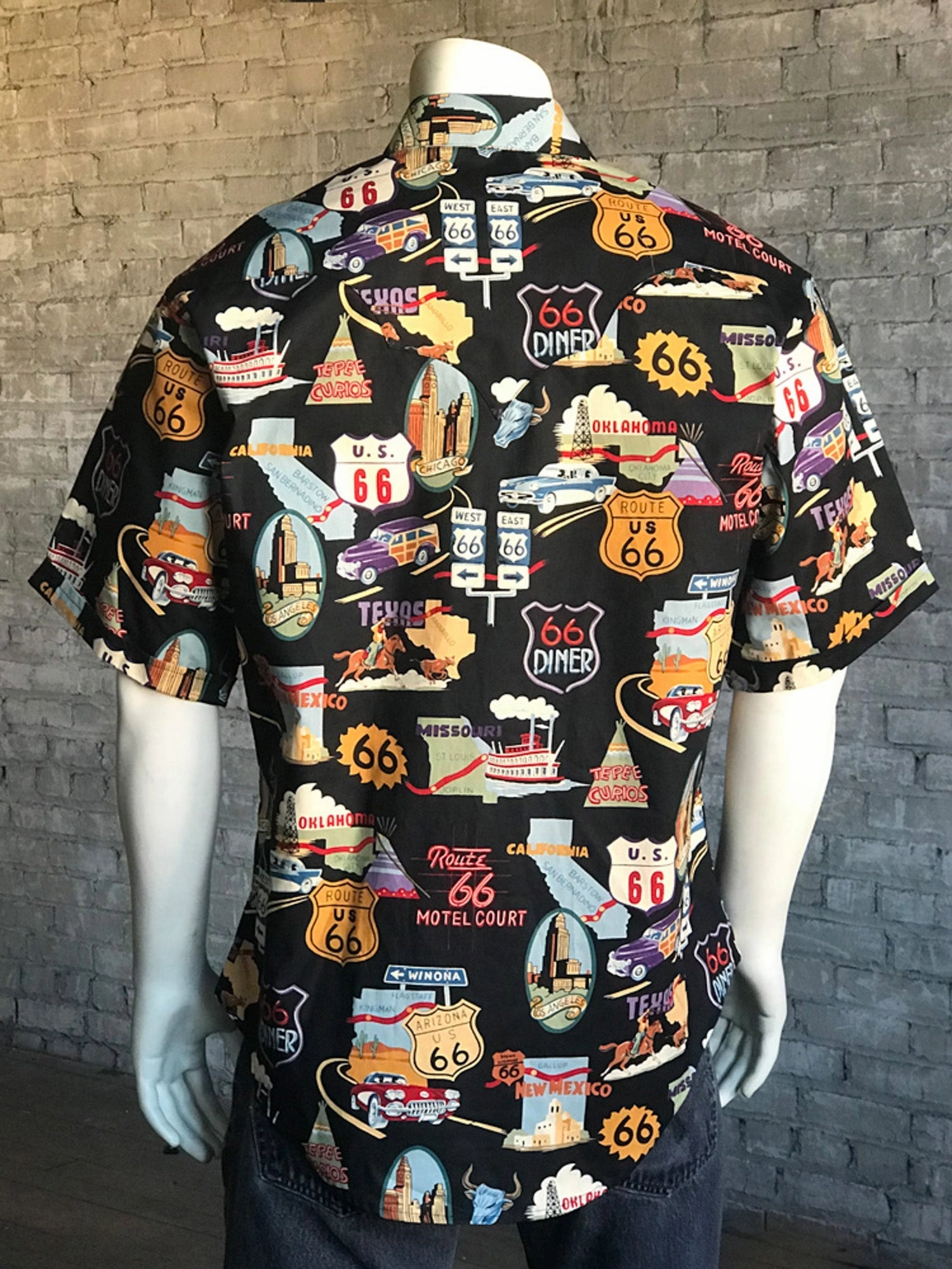 Easy Care Rockmount Mens Black 100% Cotton Route 66 Western S/S Shirt