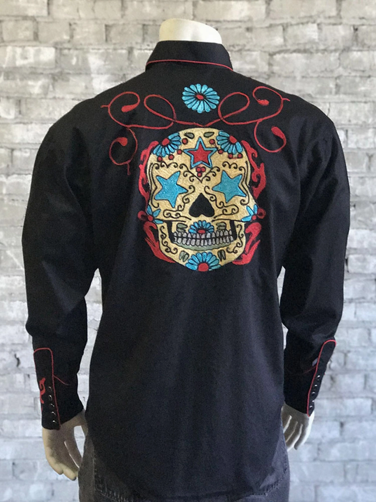 Rockmount Mens Black 100% Cotton Sugar Skull Vintage L/S Shirt Outdoor Adventure
