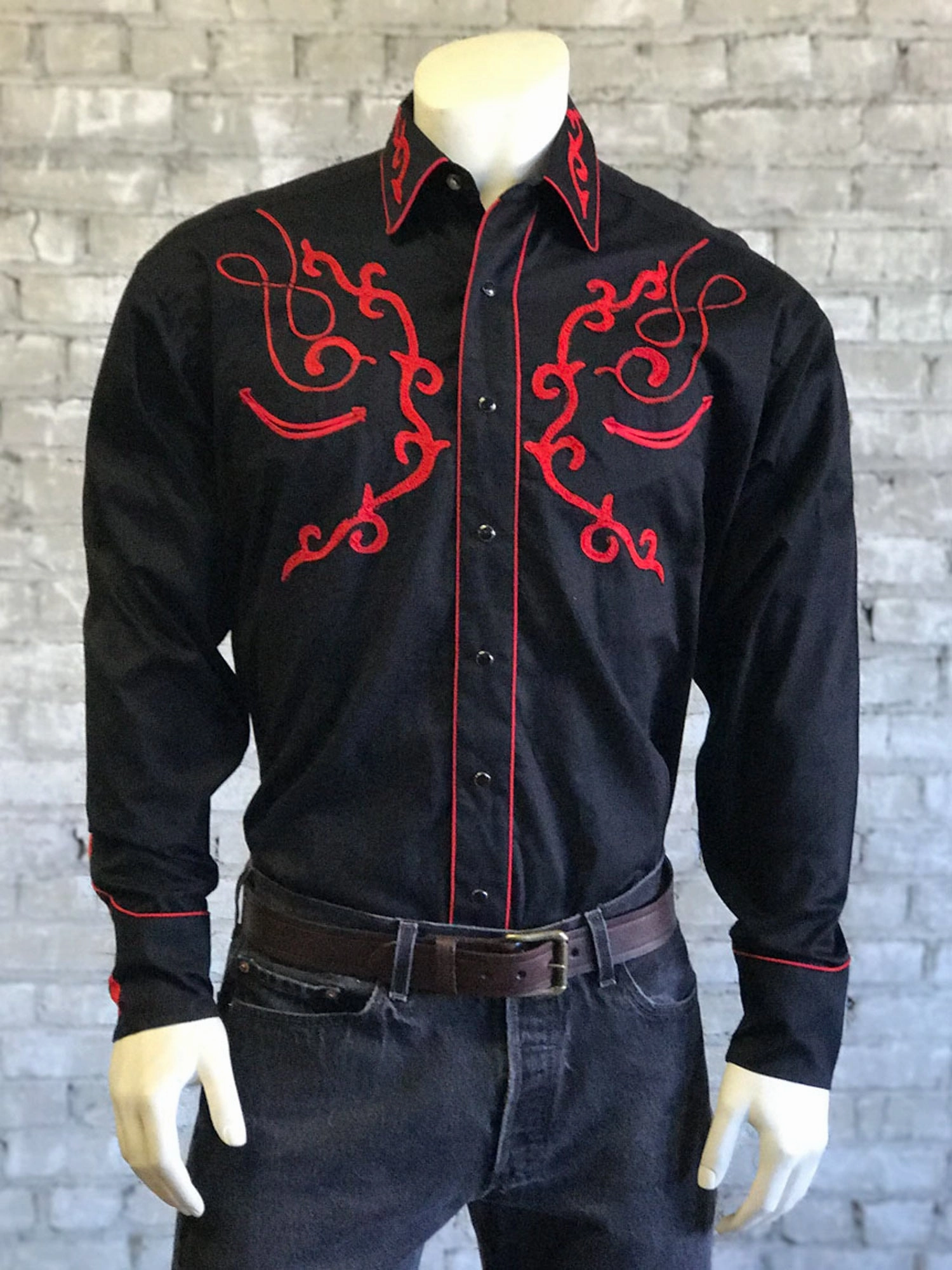 High-End Fabric Rockmount Mens Black 100% Cotton Sugar Skull Vintage L/S Shirt