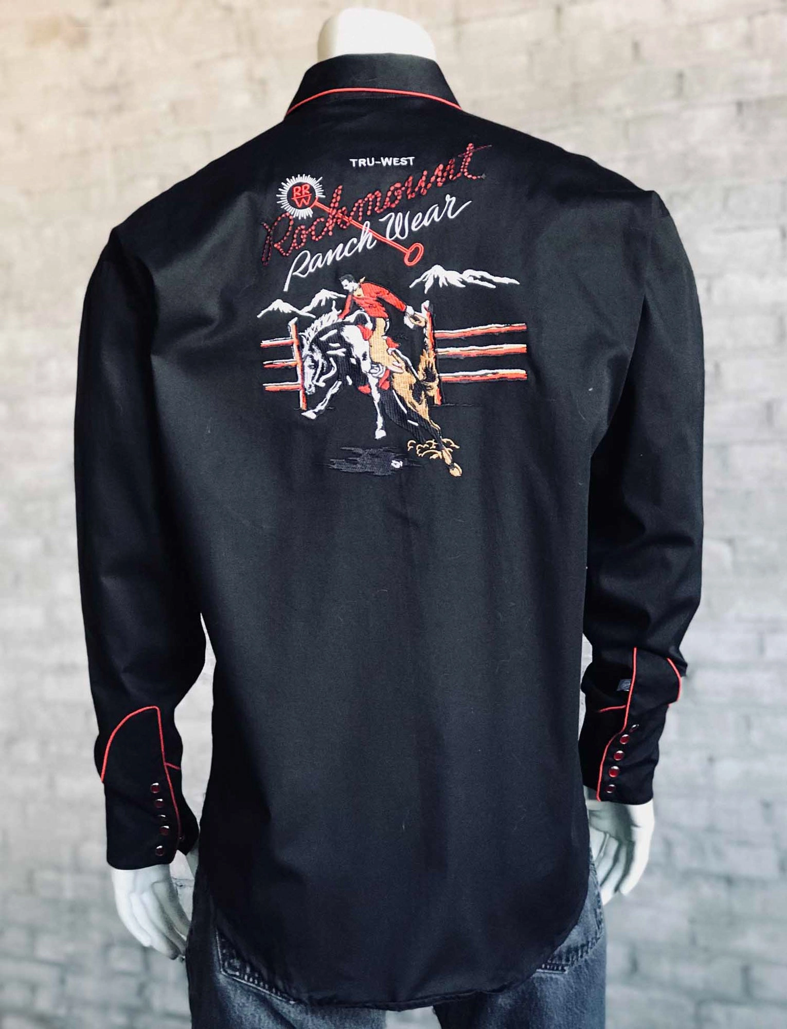 Rockmount Mens Black 100% Cotton Vintage Bronc L/S Shirt Pure Cotton