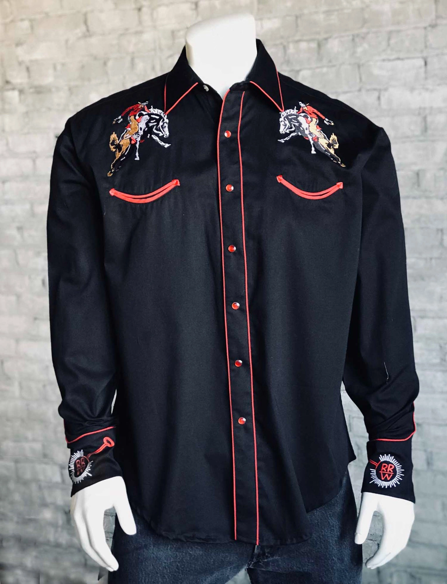 Summer Outfit Metallic Finish Rockmount Mens Black 100% Cotton Vintage Bronc L/S Shirt