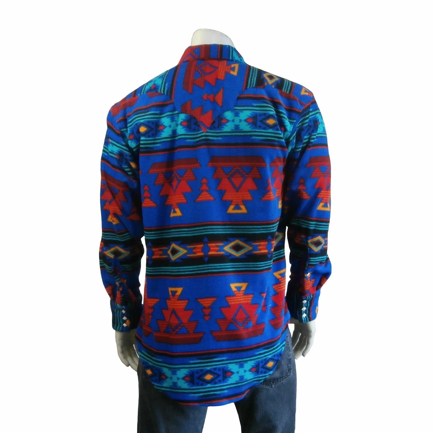 Winter Essentials Rockmount Mens Blue/Red Fleece Native Pattern Western L/S Shirt