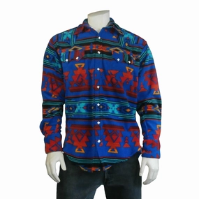 Rockmount Mens Blue/Red Fleece Native Pattern Western L/S Shirt Zip Front