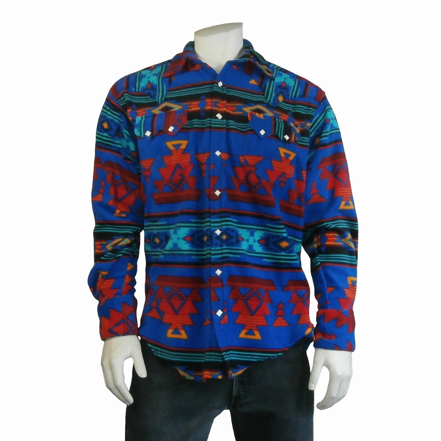 Rockmount Mens Blue/Red Fleece Native Pattern Western L/S Shirt Gradient effect Weekend Style