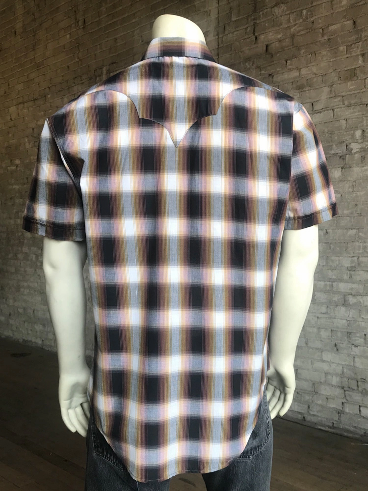 Unique Design Rockmount Mens Brown 100% Cotton Shadow Plaid Western S/S Shirt