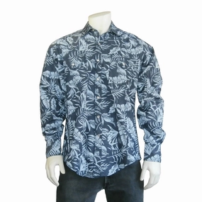 Non-irritating Roomy Cut Rockmount Mens Floral Print Denim 100% Cotton L/S Shirt