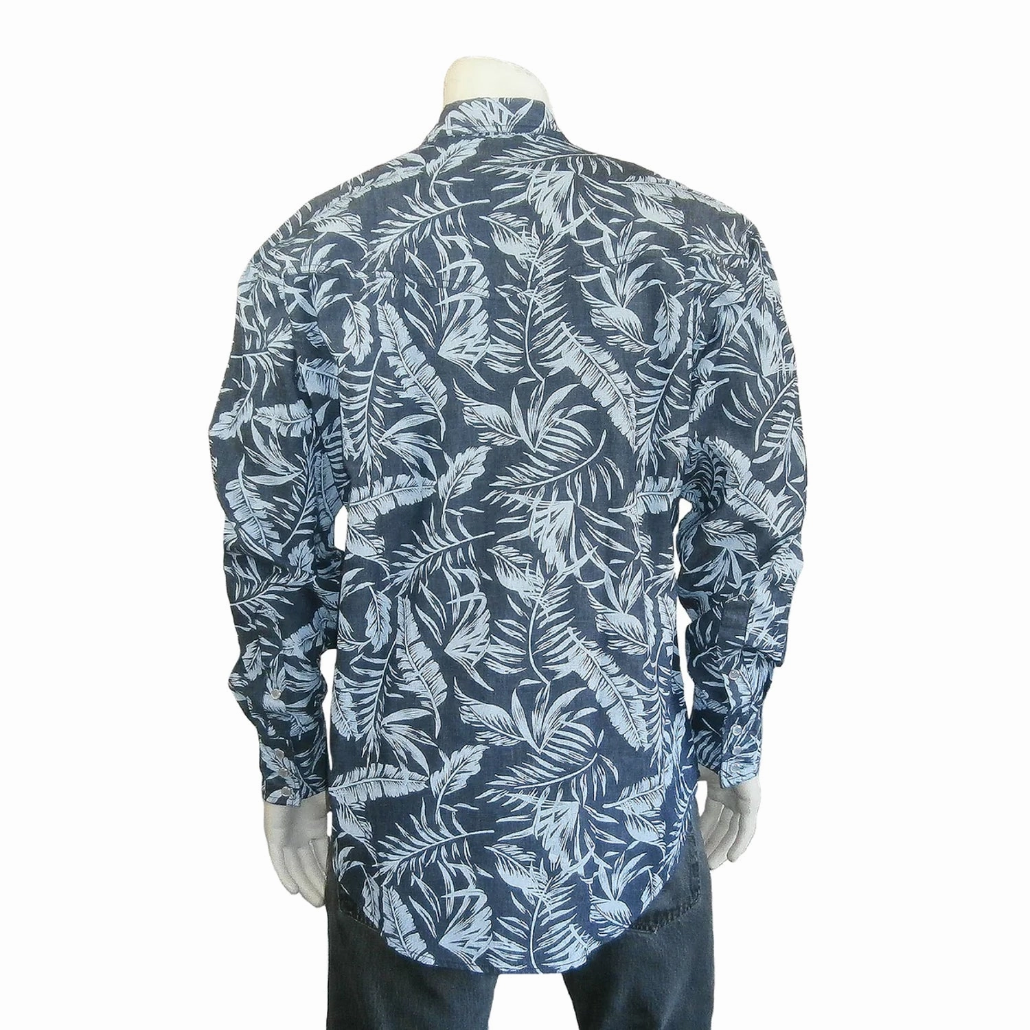 All day wearability Cultural Inspired Rockmount Mens Floral Print Denim 100% Cotton L/S Shirt