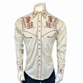 Rockmount Mens Guitar Boot and Hat White 100% Cotton L/S Shirt Plus size option Unisex Design