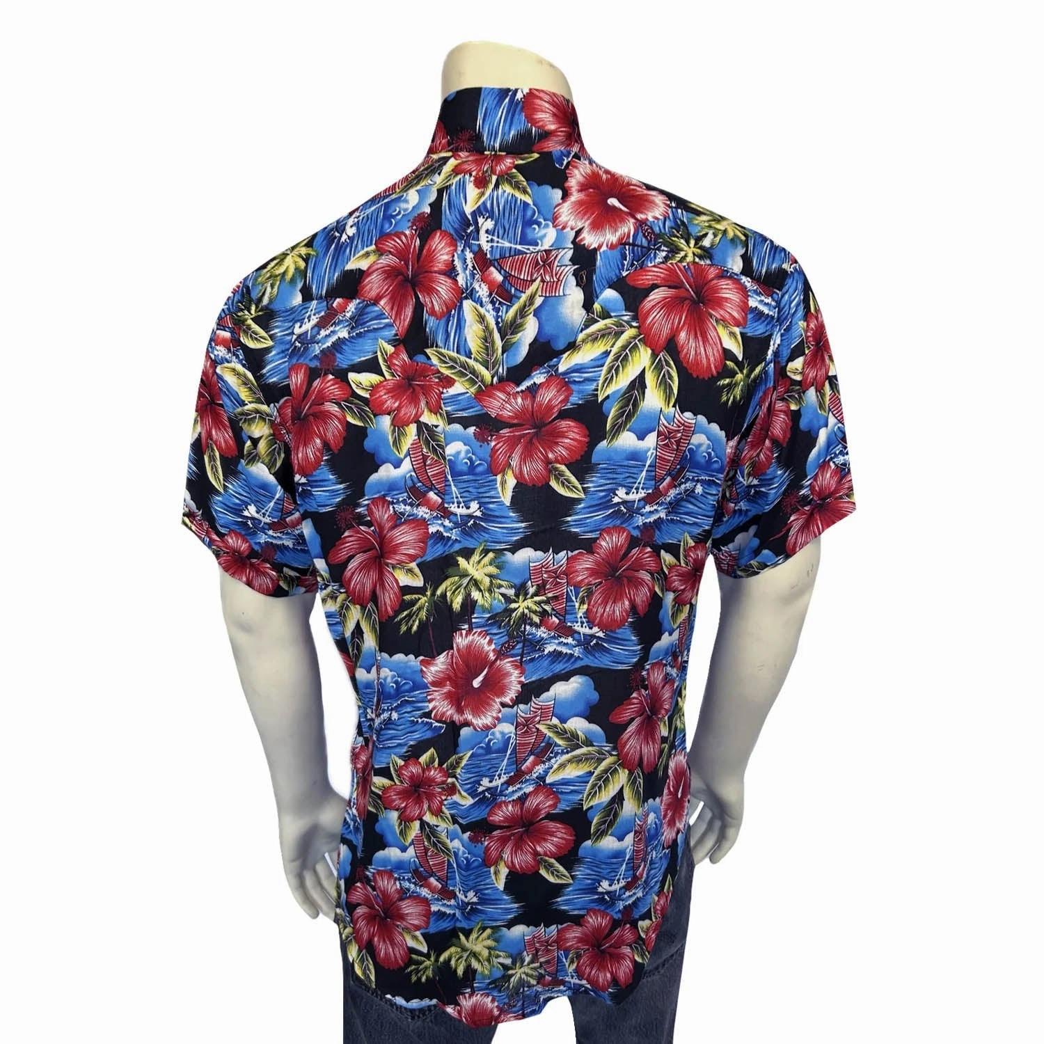 Unisex Design Rockmount Mens Hawaiian Print Western Purple 100% Rayon S/S Shirt