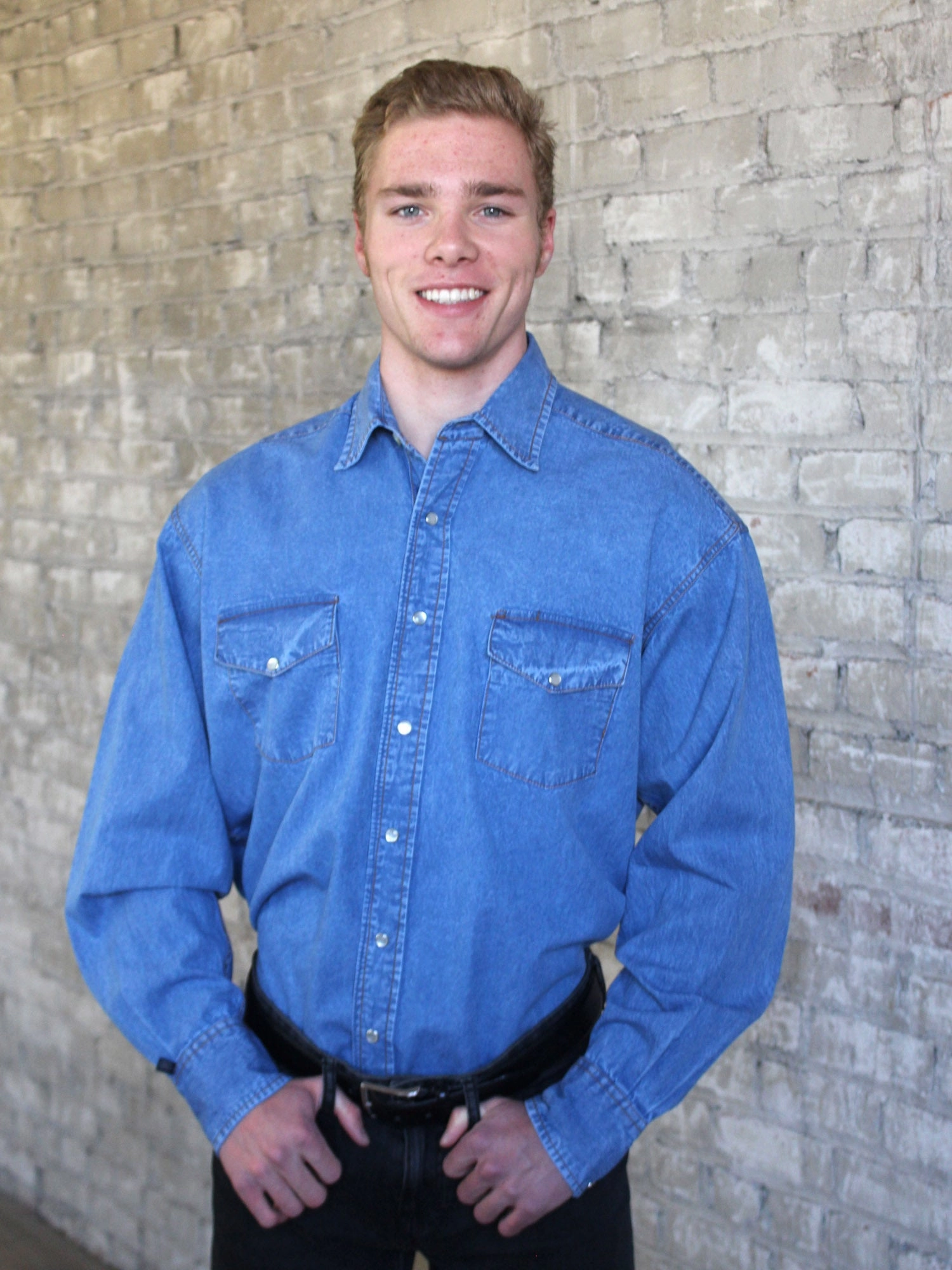 Elegant Finish Rockmount Mens Indigo 100% Cotton Stonewashed Denim L/S Shirt