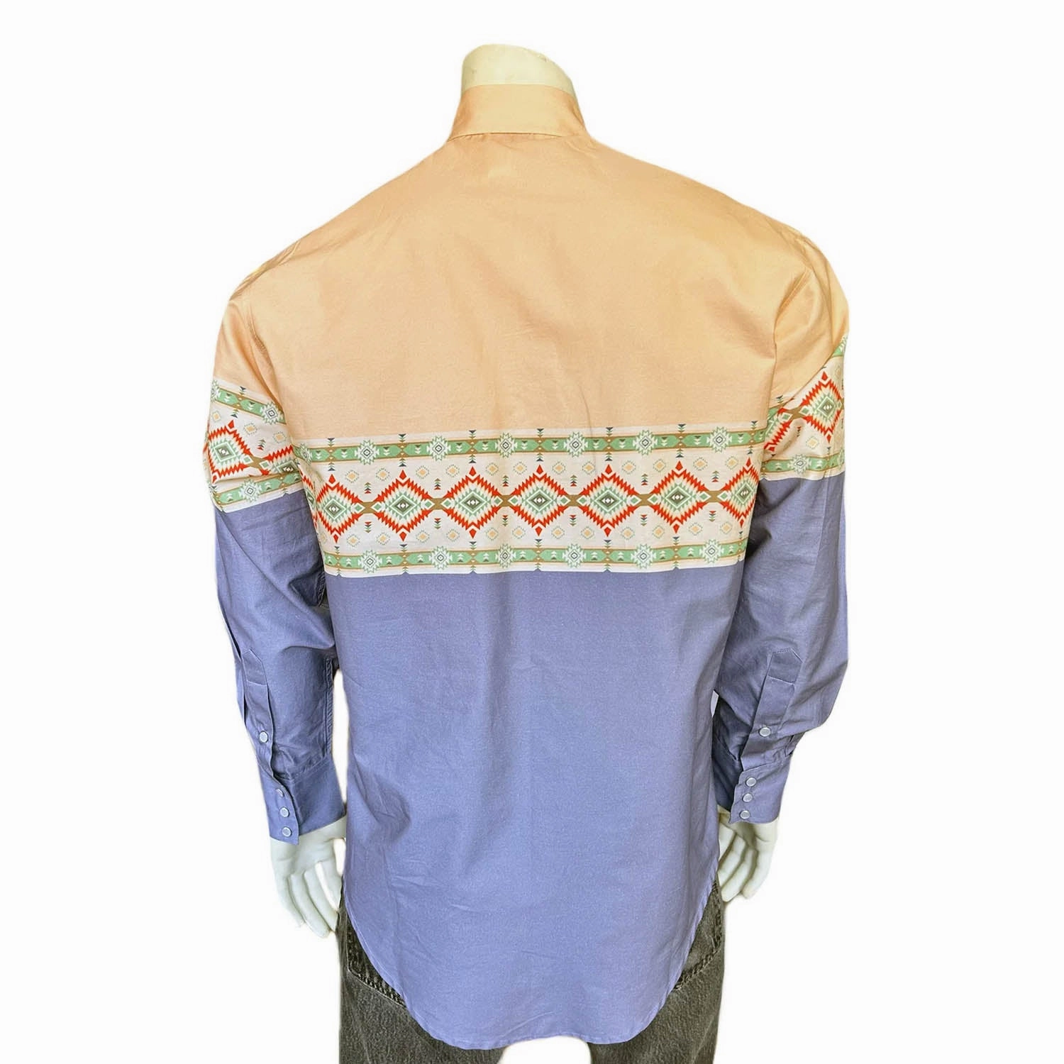 Stretchy Cloth Non Restrictive Armhole Rockmount Mens Native Pattern Peach/Blue 100% Cotton L/S Shirt