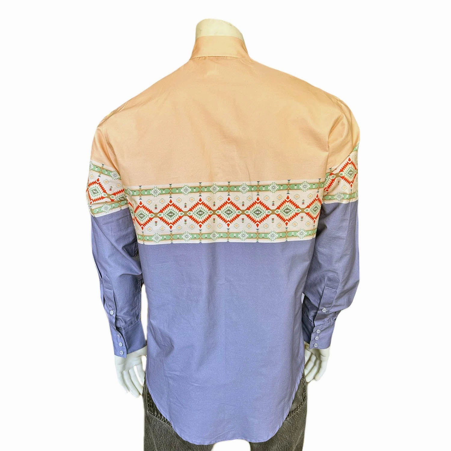 Rockmount Mens Native Pattern Peach/Blue 100% Cotton L/S Shirt Stretchable Cloth Fitted Design