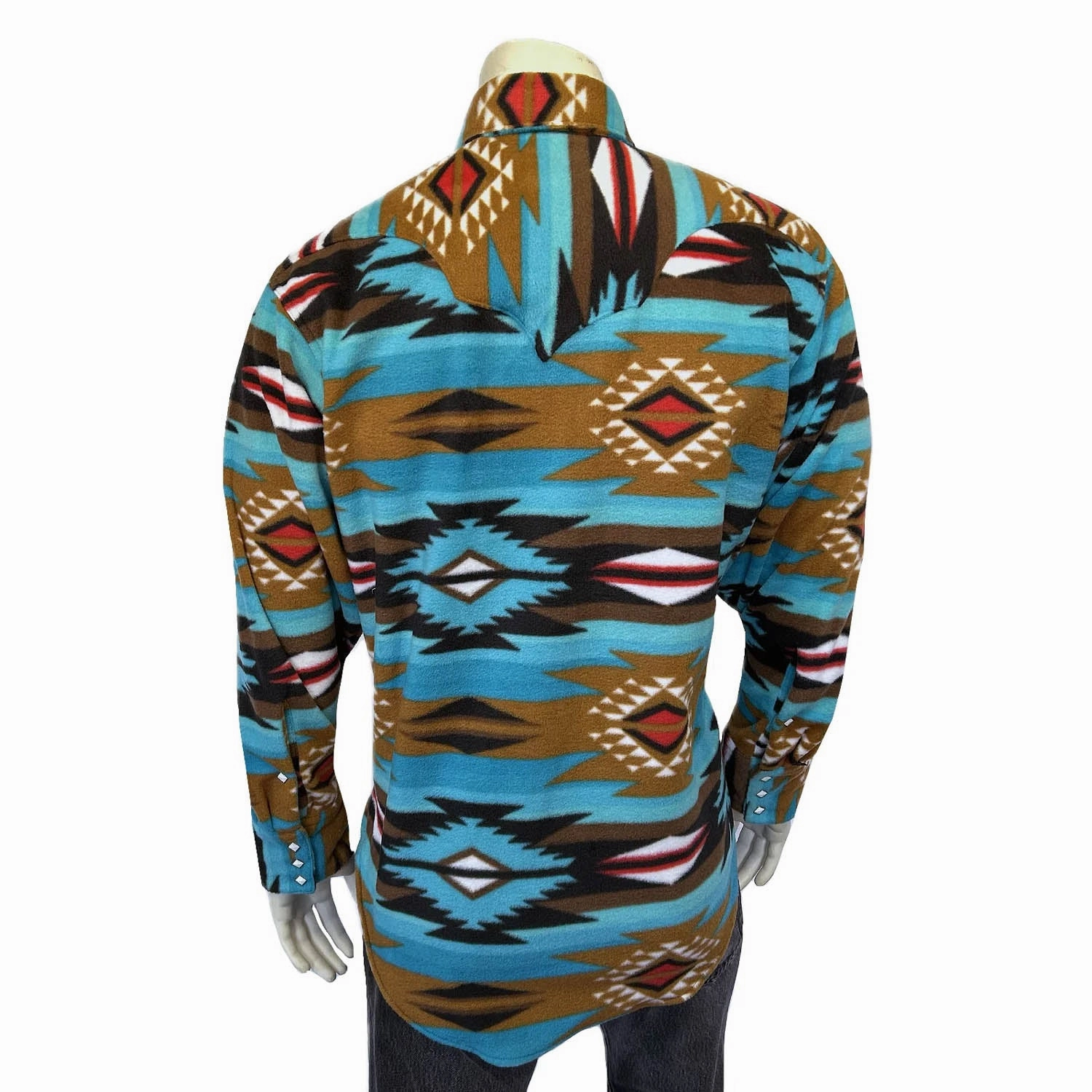Rockmount Mens Native Pattern Western Turquoise/Brown Fleece L/S Shirt handmade touch