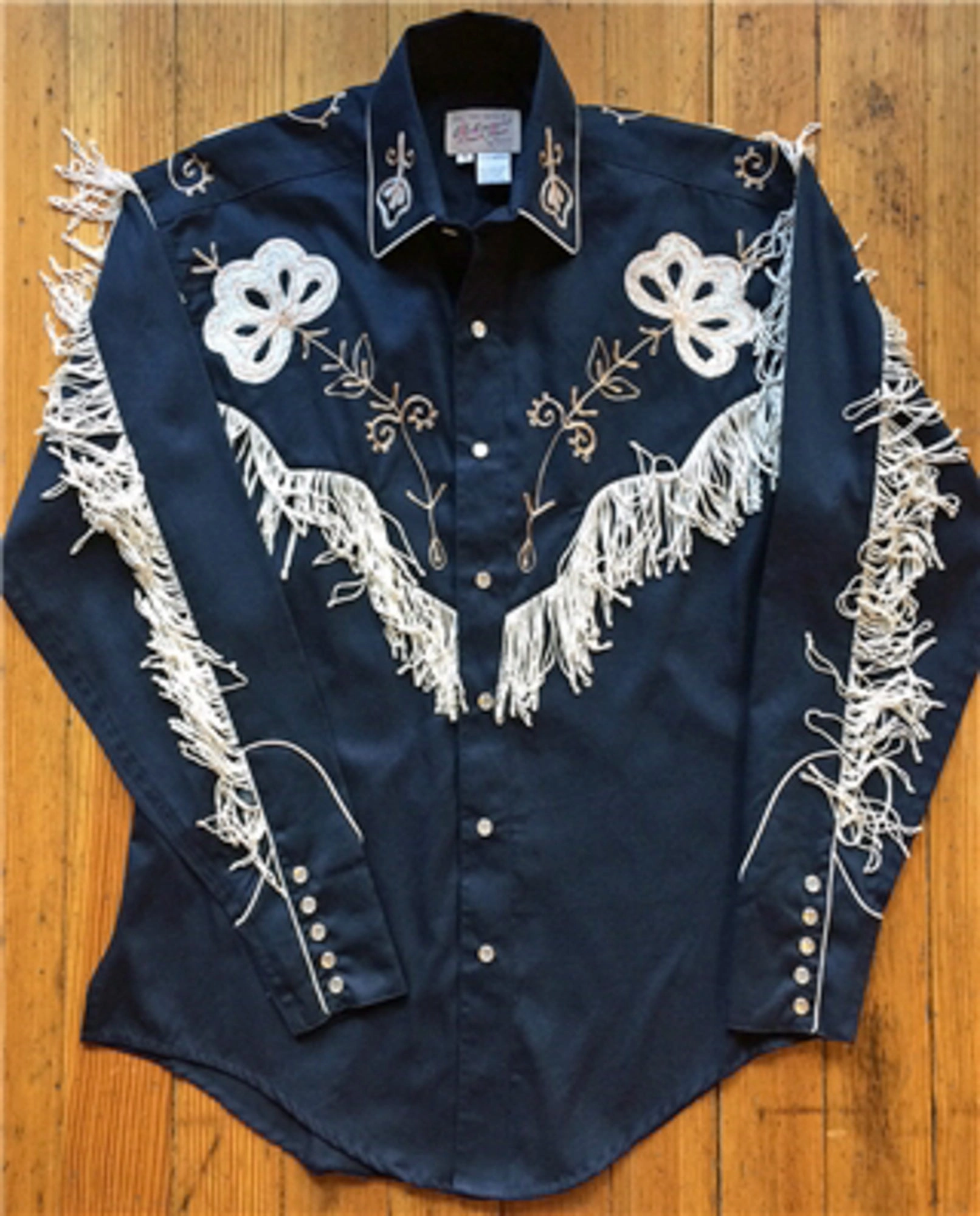 Rockmount Mens Navy 100% Cotton Vintage Fringe Western L/S Shirt Edgy Fashion