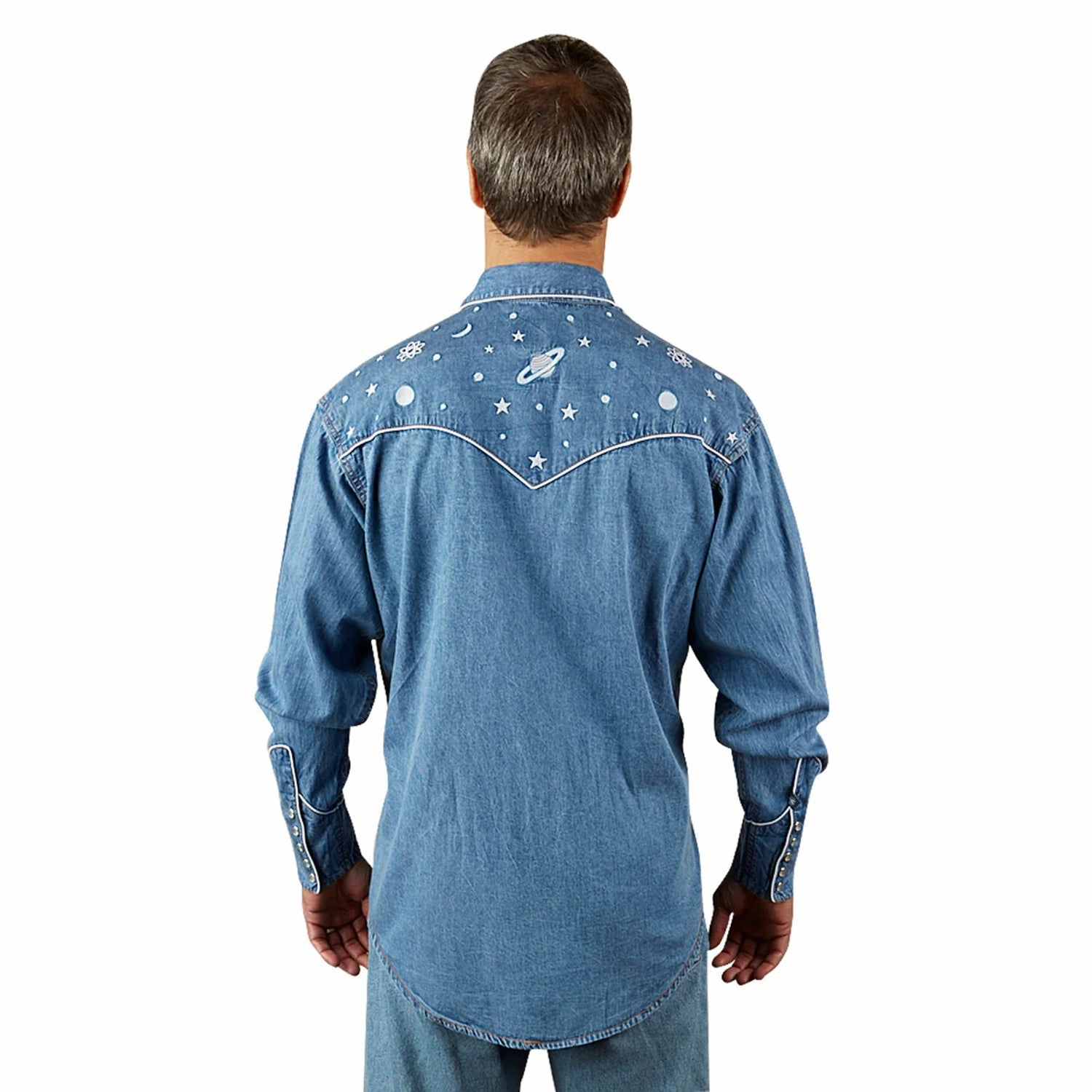 Rockmount Mens Out Of This World Denim 100% Cotton L/S Shirt Summer Camp