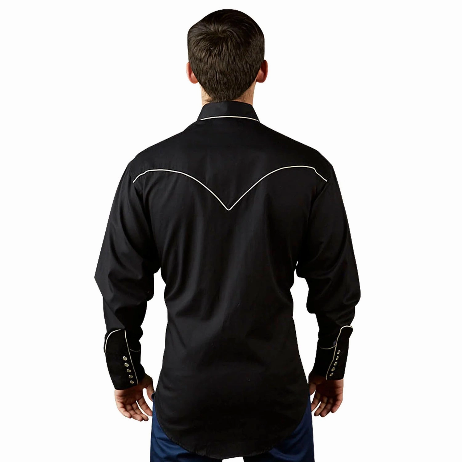 Relaxed Style Moisture Management Tech Rockmount Mens Signature Solid Black 100% Cotton L/S Shirt