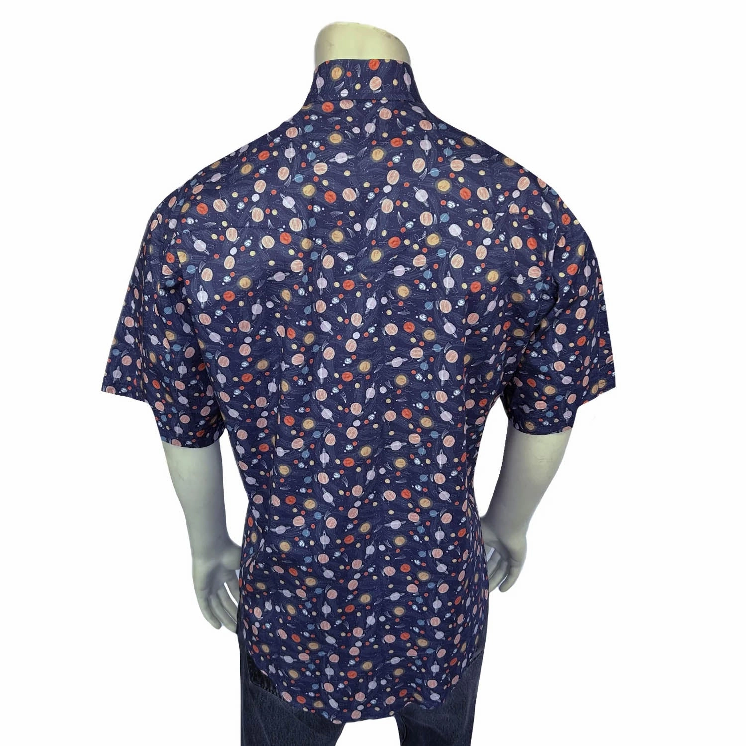 Rockmount Mens Solar System Print Navy 100% Cotton S/S Shirt wrinkle free Wardrobe Must-Have