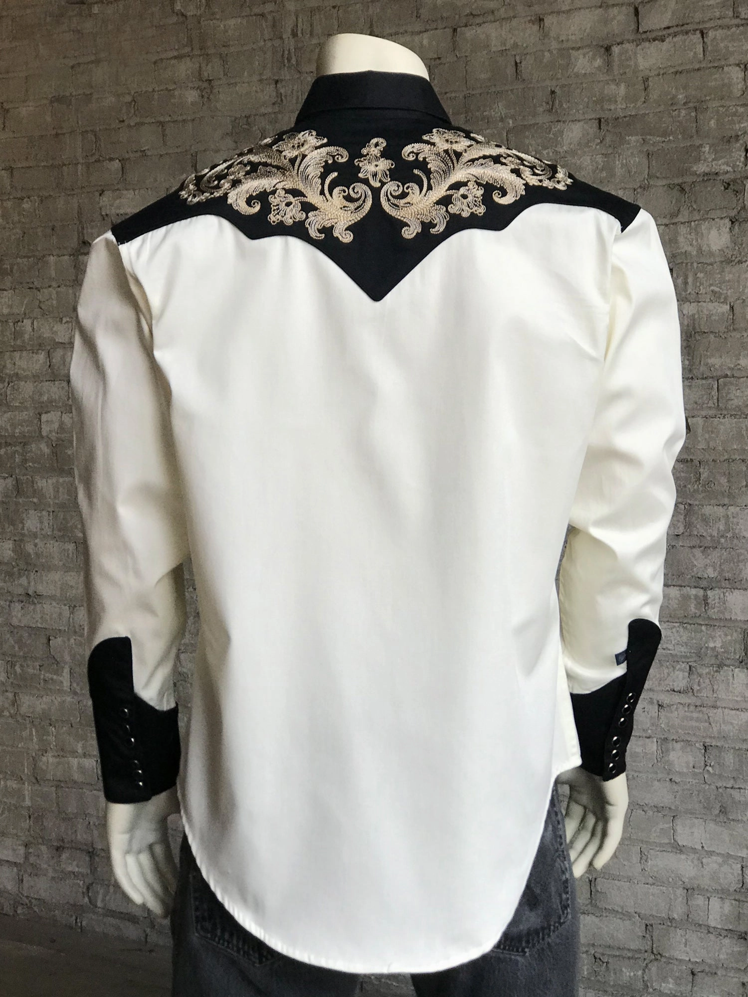 Rockmount Mens White 100% Cotton Natural Vintage Tan Floral L/S Shirt Stretchable Fabric