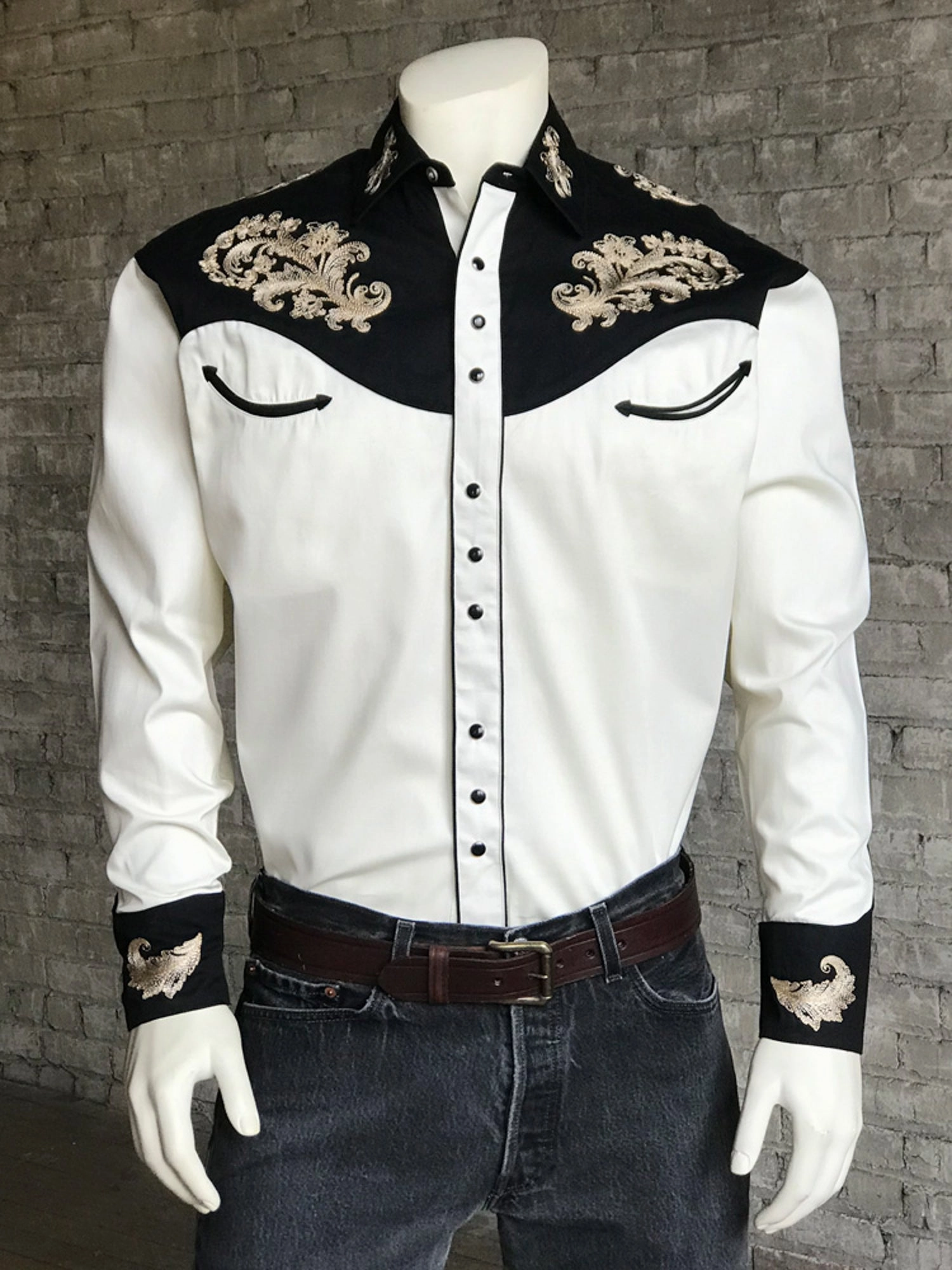 Rockmount Mens White 100% Cotton Natural Vintage Tan Floral L/S Shirt Tropical theme