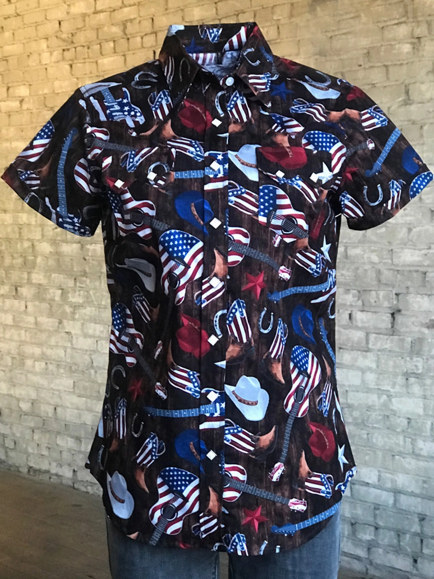 Rockmount Womens Multi-Color 100% Cotton American Flag Western S/S Shirt Nautical Look