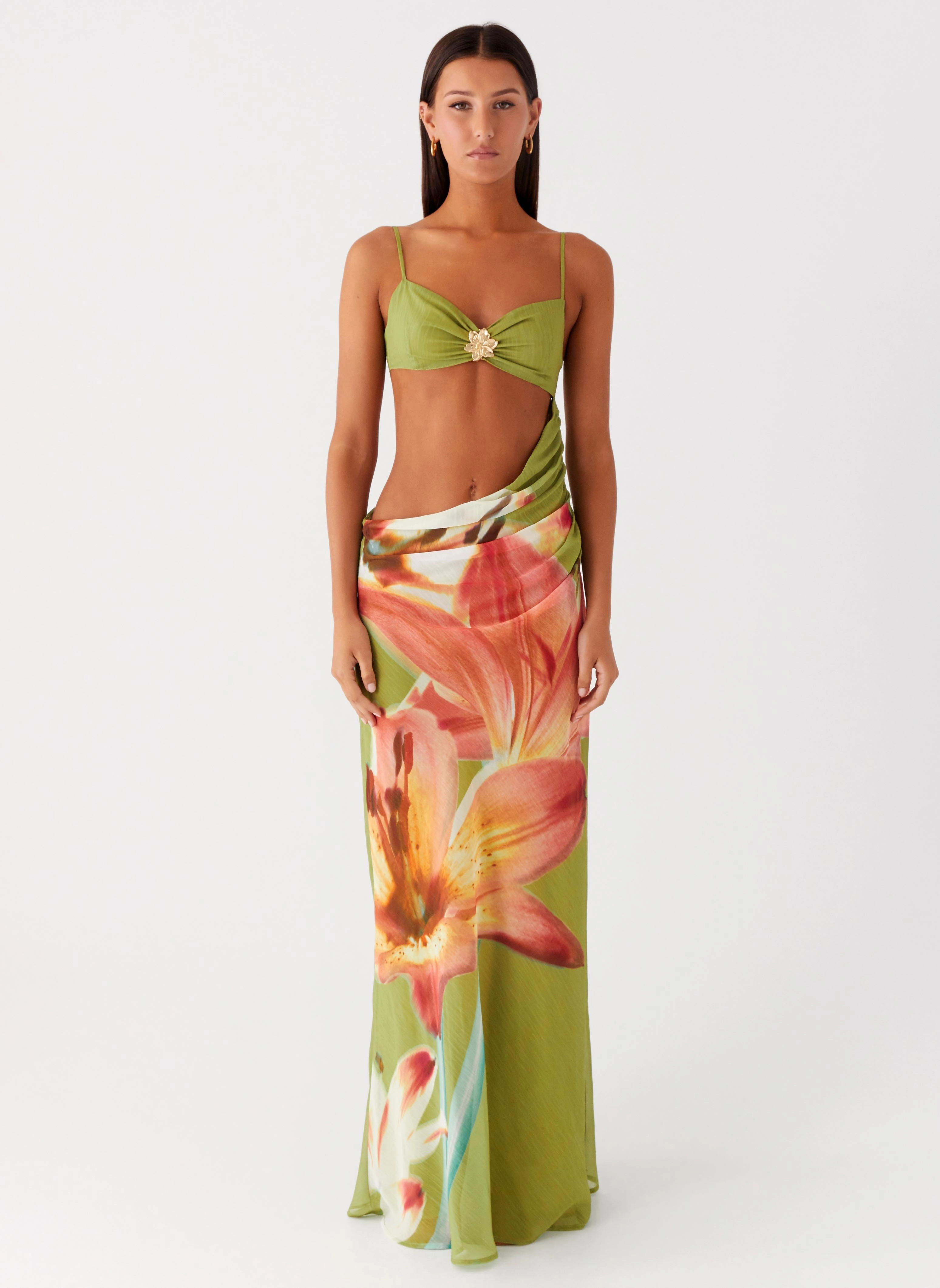 Tropic Rush Cut Out Maxi Dress - Jungle Floral Bright Bloom Vibe Style