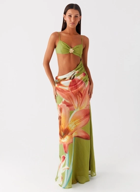 Glossy-Finish Tropic Rush Cut Out Maxi Dress - Jungle Floral