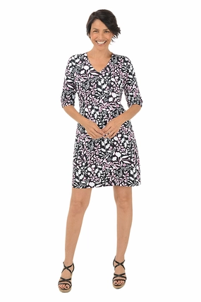 Elegant Finish Soft Profile Floral Stencil V-Neck UPF50  Dress