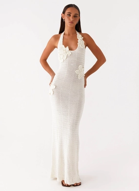Front-Slit Novalee Flower Crochet Maxi Dress - Ivory
