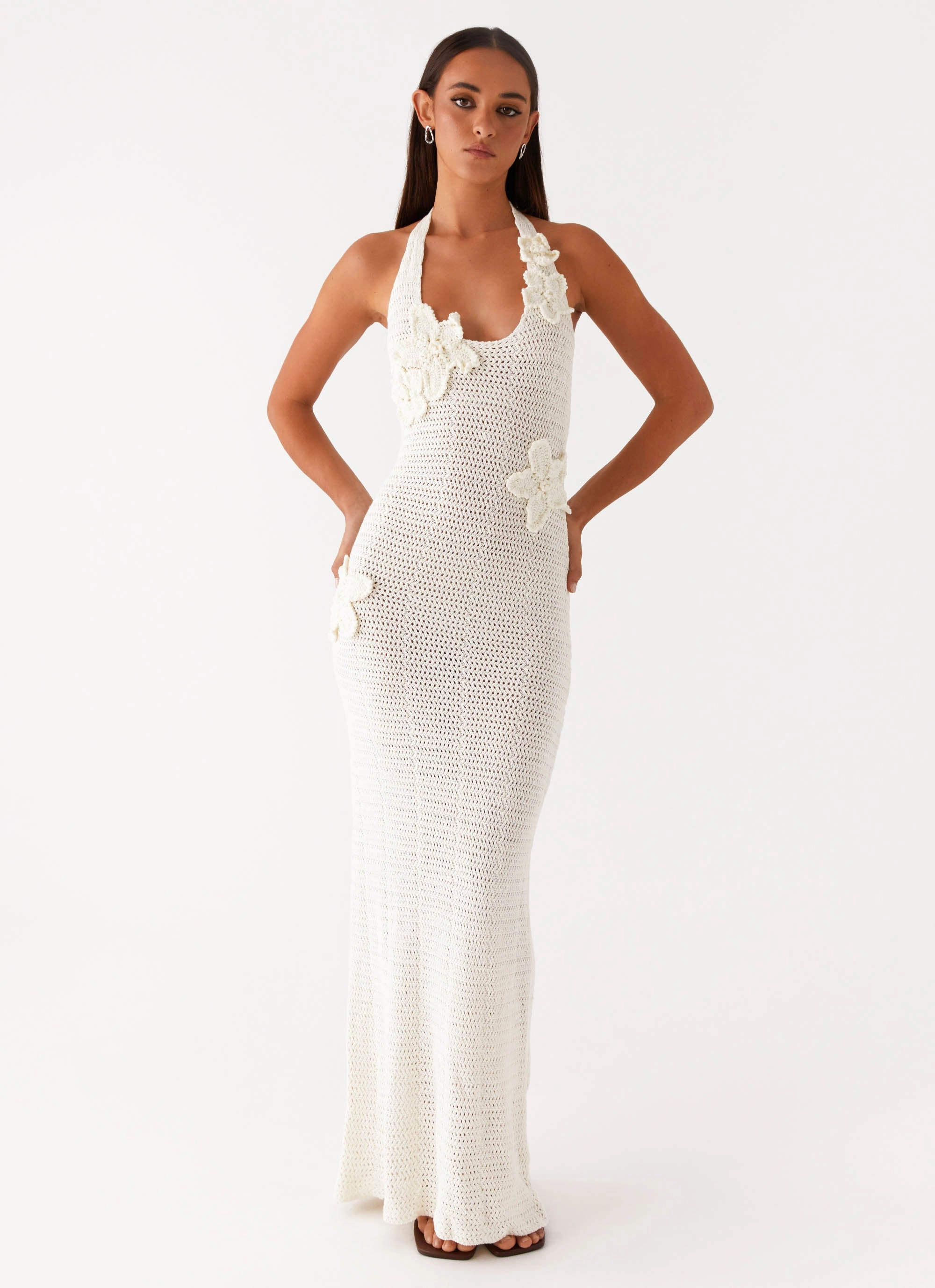 Eco-friendly Subtle pattern Novalee Flower Crochet Maxi Dress - Ivory